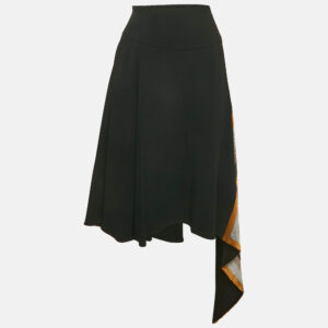Roberto Cavalli Black Printed Silk Scarf Trim Crepe Asymmetric Skirt S