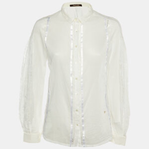 Roberto Cavalli White Cotton & Lace Paneled Button Up Shirt L