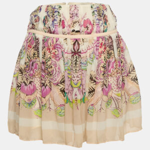Roberto Cavalli Pink Floral Print Silk Pleated Mini Skirt S