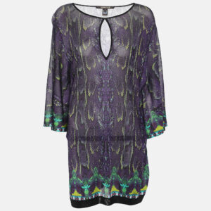 Roberto Cavalli Multicolor Snake Print Viscose Belted Kaftan Top S