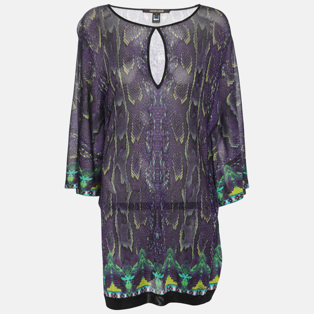 Roberto Cavalli Multicolor Snake Print Viscose Belted Kaftan Top S