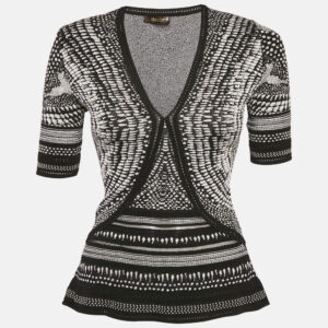 Roberto Cavalli Monochrome Patterned Jacquard Stretch Knit Top S