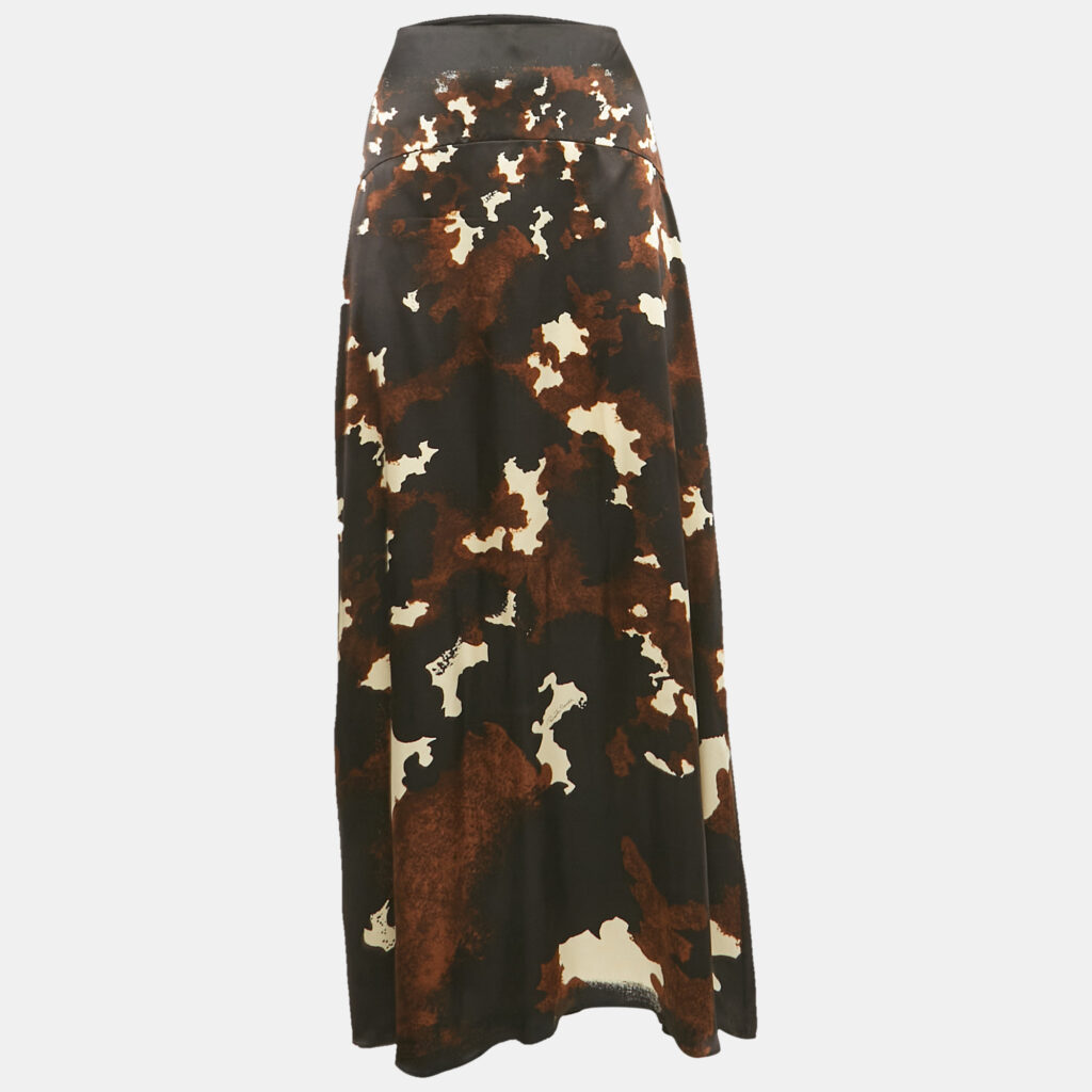 Roberto Cavalli Black/Brown Printed Satin Silk Maxi Skirt L