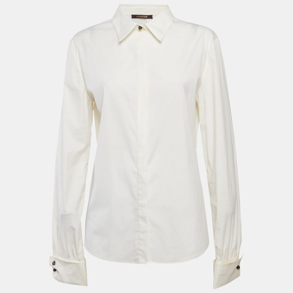 luxury-women-roberto-cavalli-used-clothes-p1165539-001 Roberto Cavalli Cream Cotton Long Sleeve Shirt L