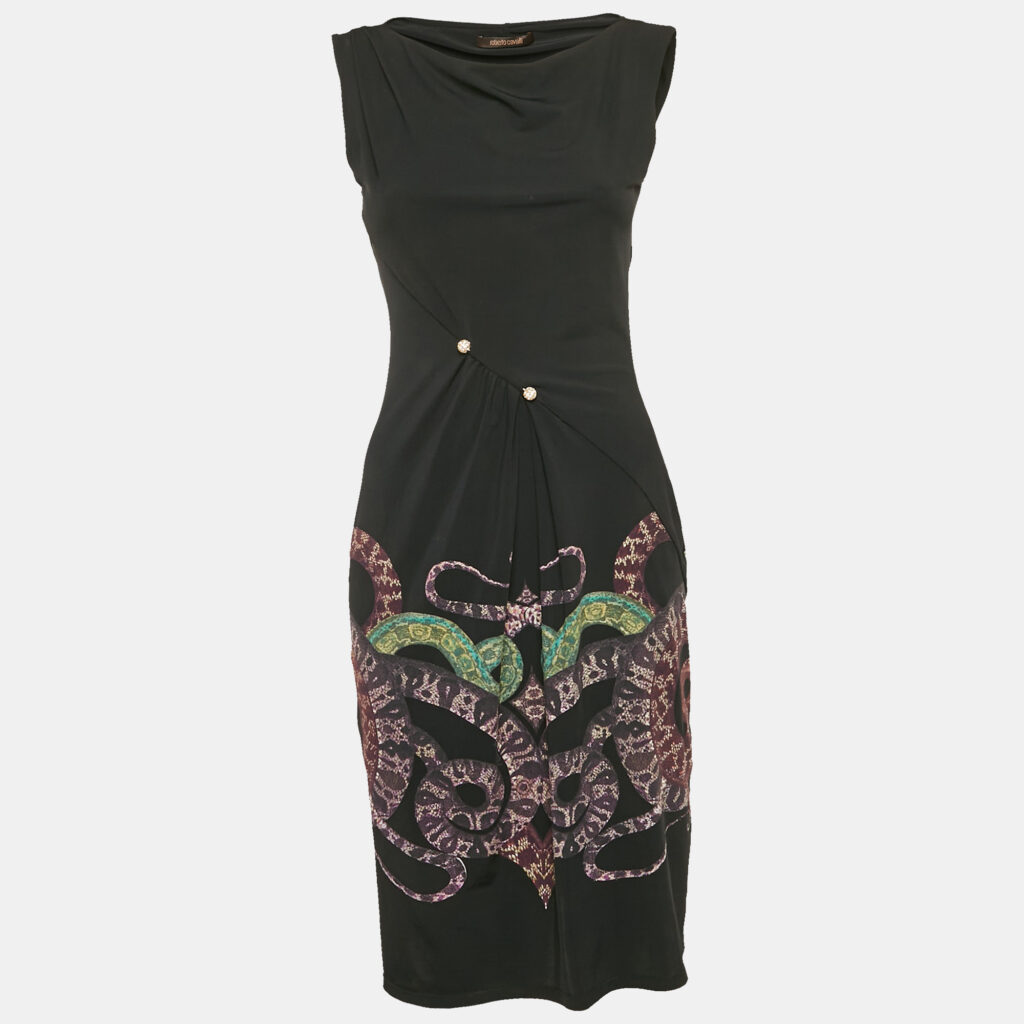 luxury-women-roberto-cavalli-used-clothes-p1168143-003 Roberto Cavalli Black Snake Print Jersey Bodycon Dress M