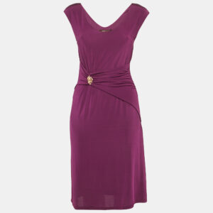 Roberto Cavalli Pink Jersey Draped Metal Detail Short Dress M