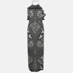 Roberto Cavalli Black Print Crepe Halter Neck Maxi Dress M