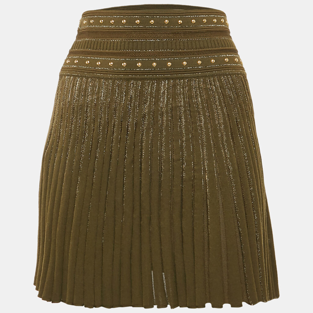 luxury-women-roberto-cavalli-used-clothes-p1169958-003 Roberto Cavalli Green Wool Blend Pleated Mini Skirt S