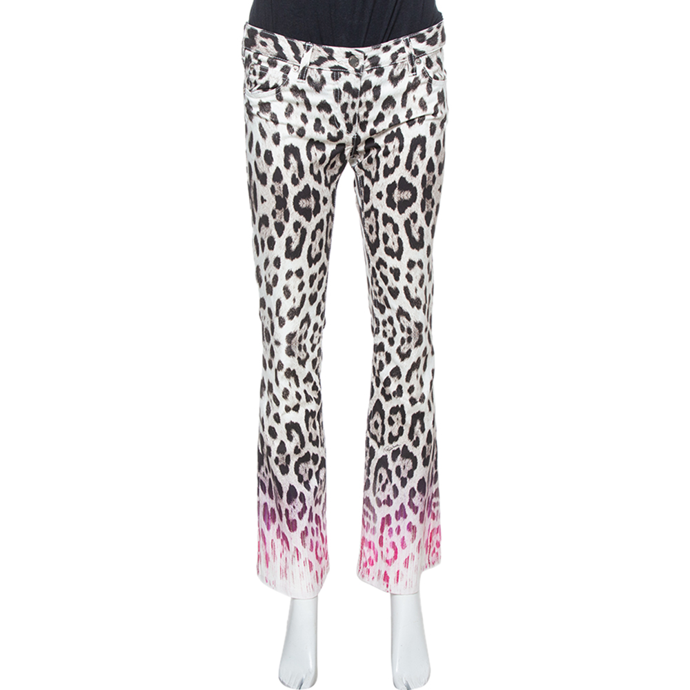 luxury-women-roberto-cavalli-used-clothes-p354943-006 Roberto Cavalli Brown/Pink Ombre Animal Print Cotton Flare Leg Jeans S