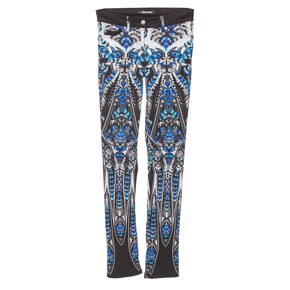 luxury-women-roberto-cavalli-used-clothes-p354961-005 Roberto Cavalli Blue Cotton Printed Flared Bottom Jeans S