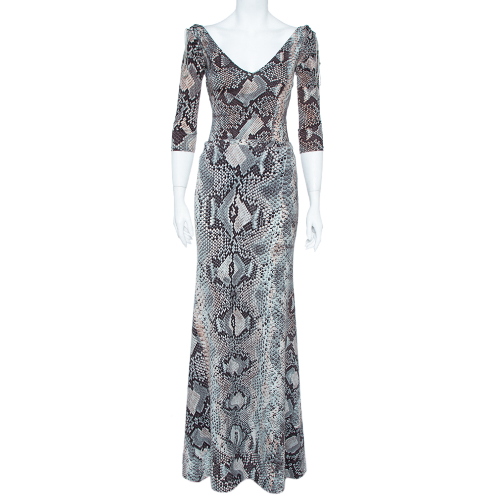 luxury-women-roberto-cavalli-used-clothes-p359653-005 Roberto Cavalli Multicolor Snake Print Stretch Knit Top and Skirt Set S/M