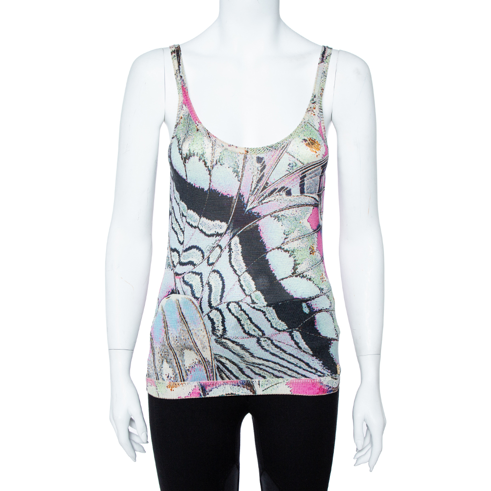 luxury-women-roberto-cavalli-used-clothes-p360399-006 Roberto Cavalli Multicolor Print Silk Knitted Tank Top L