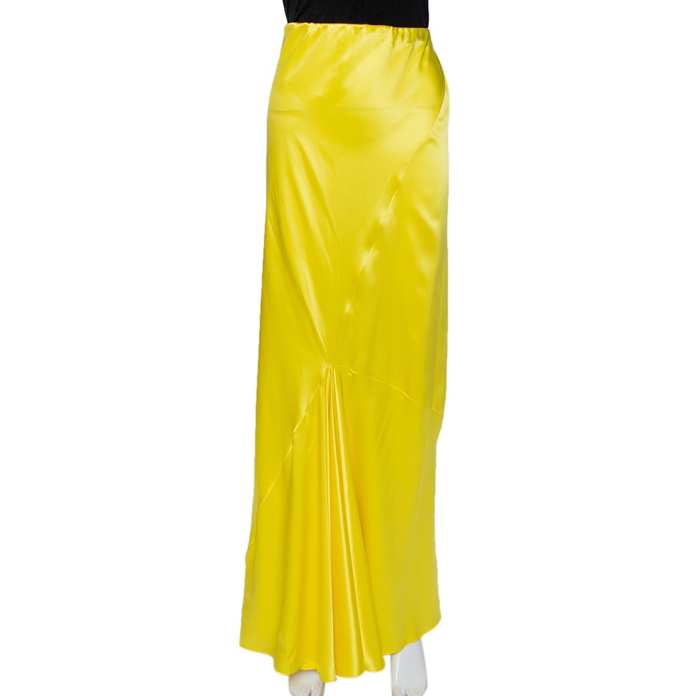 luxury-women-roberto-cavalli-used-clothes-p444282-007 Roberto Cavalli Yellow Silk Satin Flared Maxi Skirt L