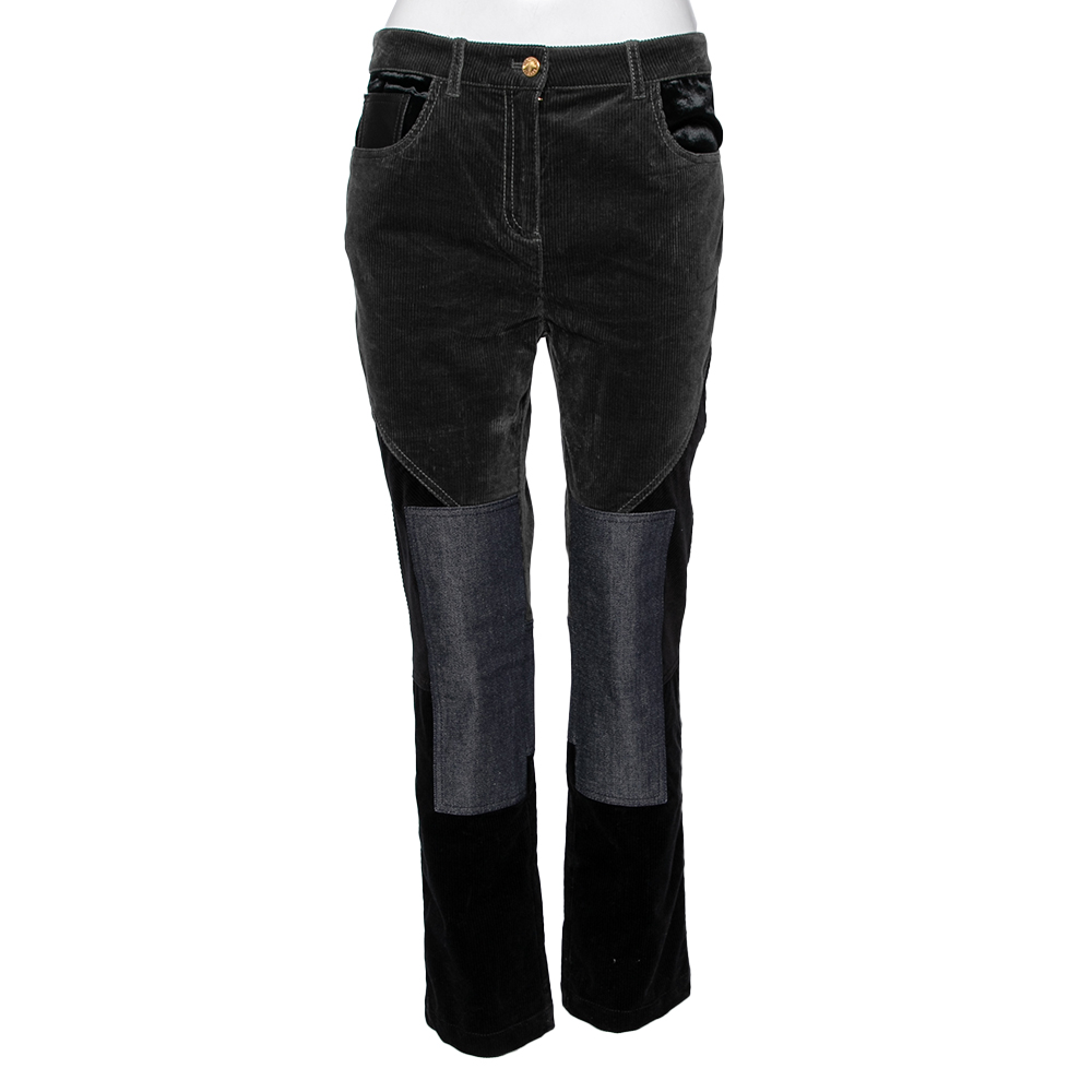 Roberto Cavalli Multicolor Denim Patch Detail Corduroy Pants M