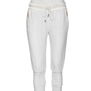Roberto Cavalli White Cotton Rib Knit Detailed Cropped Joggers M