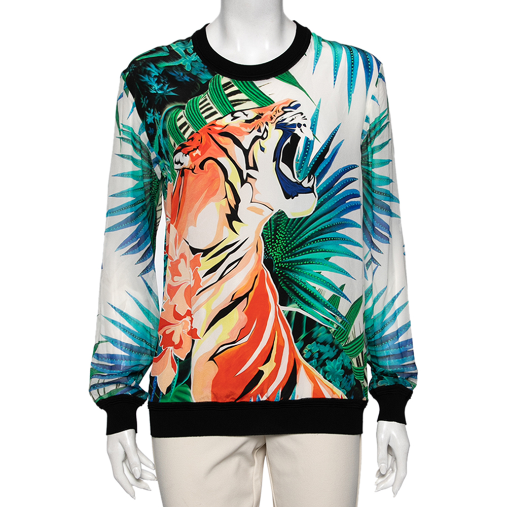 luxury-women-roberto-cavalli-used-clothes-p597214-005-2 Roberto Cavalli Multicolor Printed Silk Long Sleeve T-Shirt M