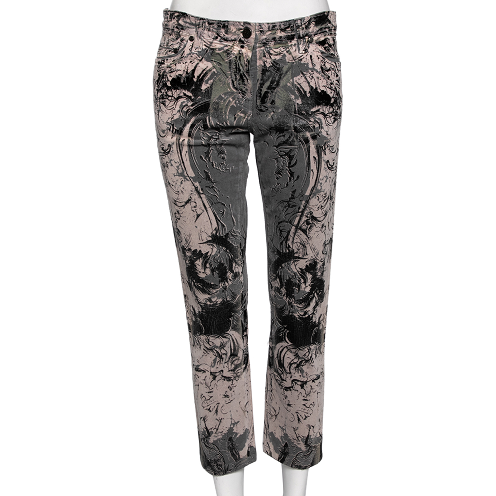 luxury-women-roberto-cavalli-used-clothes-p598067-004-2 Roberto Cavalli Grey Printed Cotton Straight Pants M