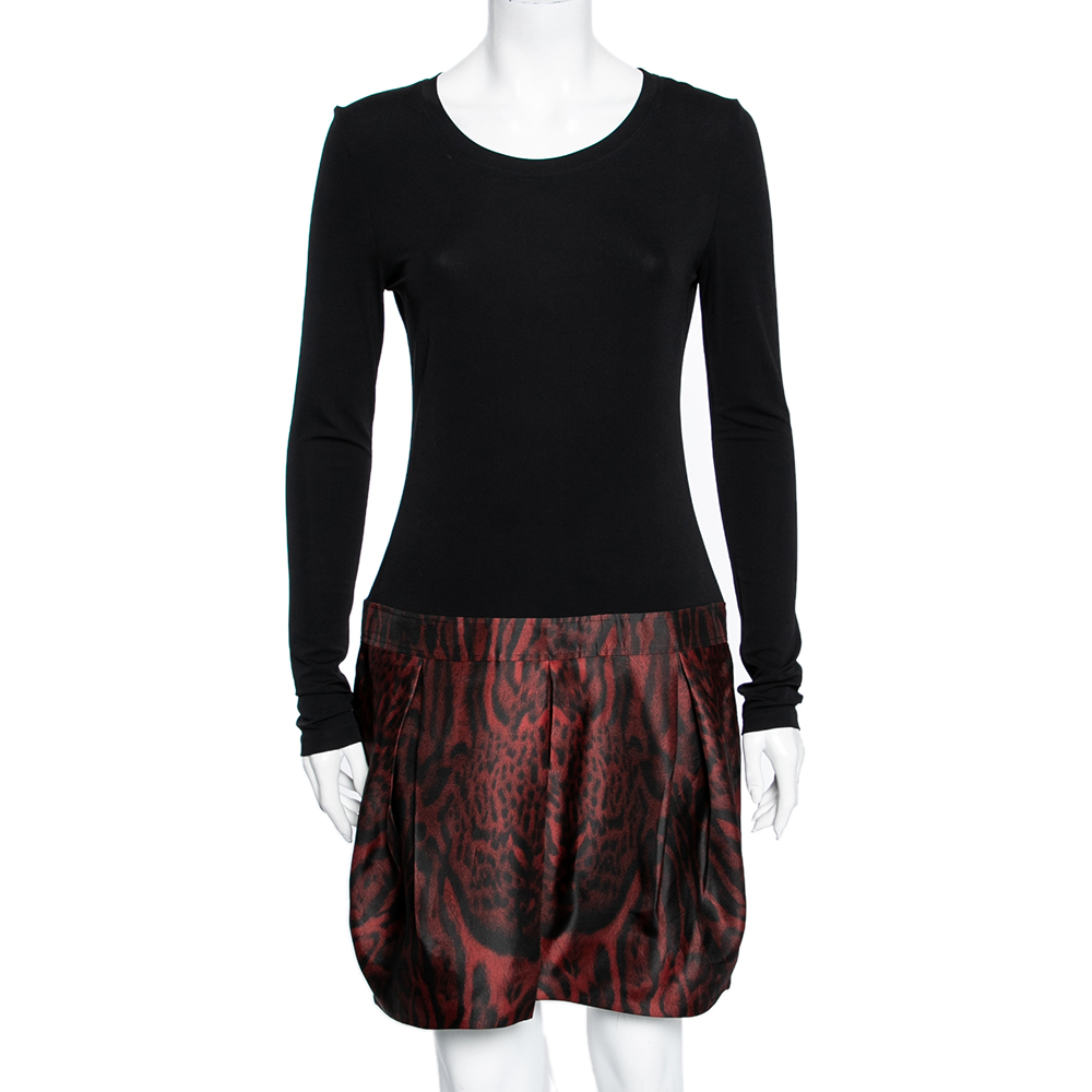 luxury-women-roberto-cavalli-used-clothes-p602092-004-2 Roberto Cavalli Black & Red Animal Printed Silk Jersey Pleated Dress M