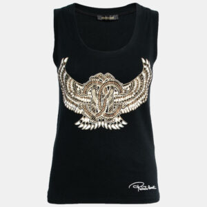 Roberto Cavalli Black Stretch Cotton Printed Tank Top L
