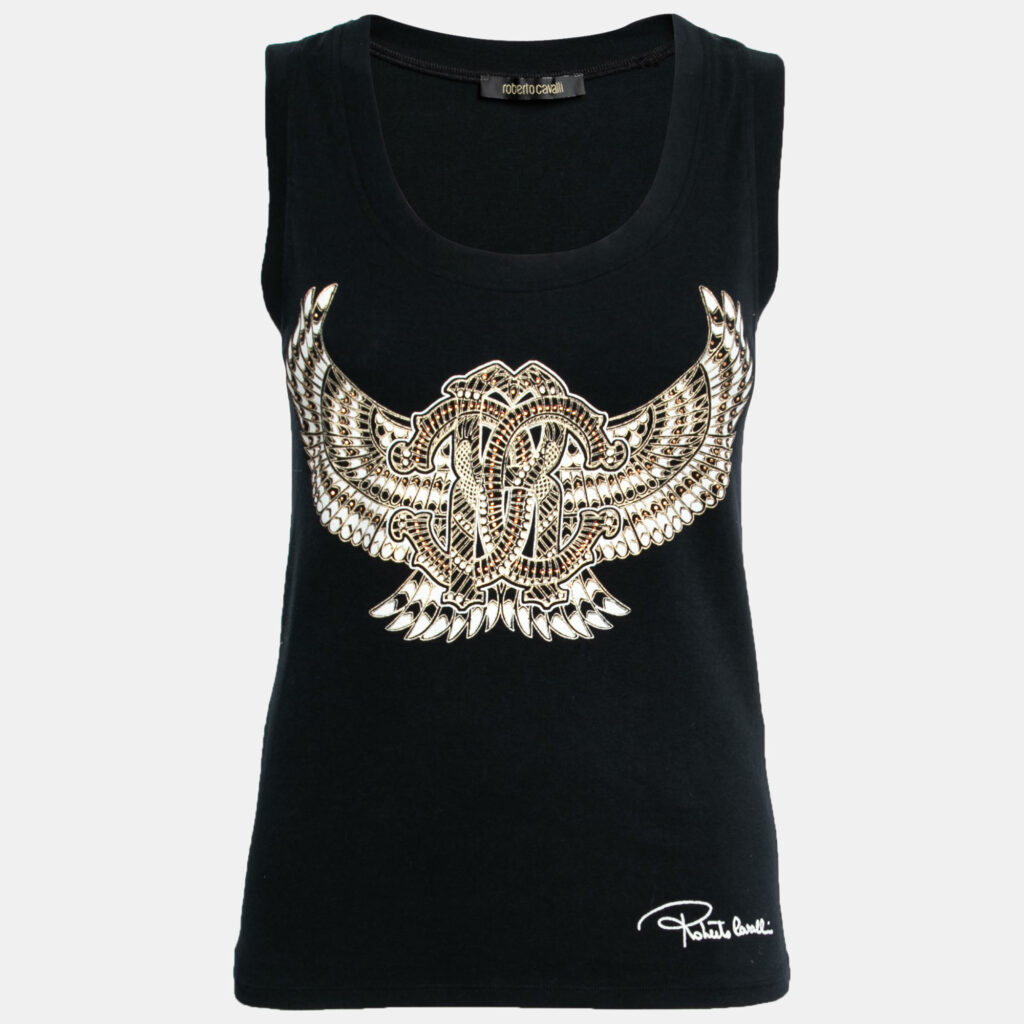luxury-women-roberto-cavalli-used-clothes-p646541-003-2 Roberto Cavalli Black Stretch Cotton Printed Tank Top L