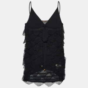 Roberto Cavalli Black Lace Frill Detail Sleeveless Top S