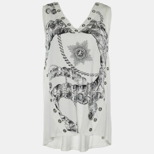 Roberto Cavalli White Printed Jersey Eyelet Top S