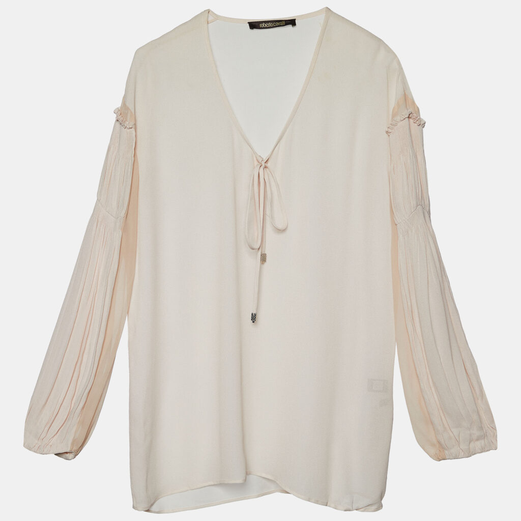 luxury-women-roberto-cavalli-used-clothes-p724678-001 Roberto Cavalli Pink Chiffon Pleated Trim Detail Top S