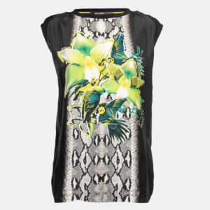 Roberto Cavalli Black Jersey Parrot Printed Top M