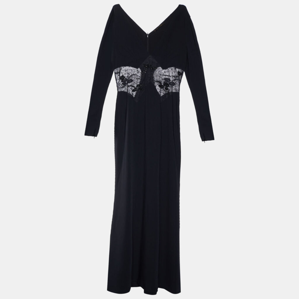 luxury-women-roberto-cavalli-used-clothes-p775680-001 Roberto Cavalli Black Crepe & Embellished Lace Gown L