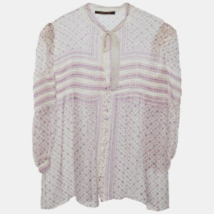 Roberto Cavalli White Floral Printed Silk Top M