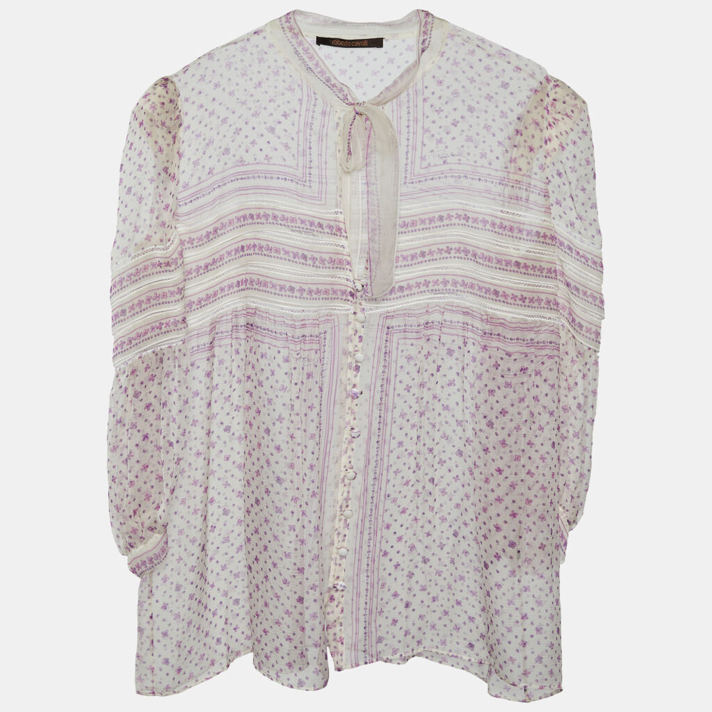 luxury-women-roberto-cavalli-used-clothes-p803698-003 Roberto Cavalli White Floral Printed Silk Top M