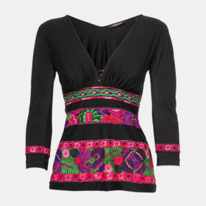 Roberto Cavalli Black Floral Printed Jersey V-Neck Top S