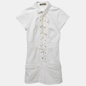 Roberto Cavalli White Cotton Lace-Up Playsuit S