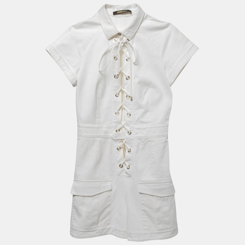 luxury-women-roberto-cavalli-used-clothes-p860616-005 Roberto Cavalli White Cotton Lace-Up Playsuit S