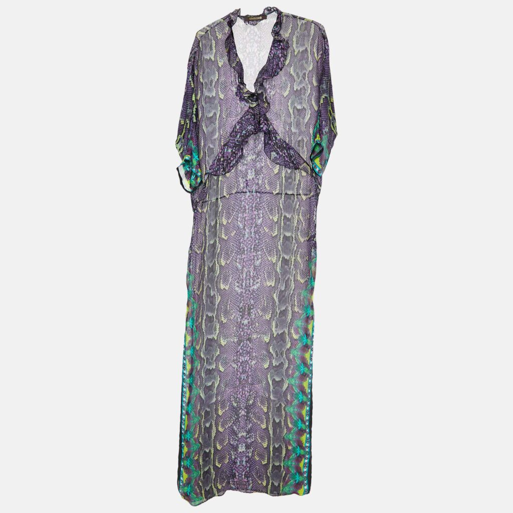 luxury-women-roberto-cavalli-used-clothes-p864455-006 Roberto Cavalli Multicolor Printed Silk Ruffle Detail Maxi Dress S