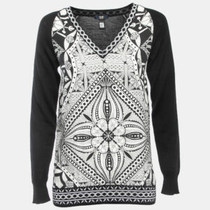 Class by Roberto Cavalli Black Wool & Printed Silk V-Neck Sweater S