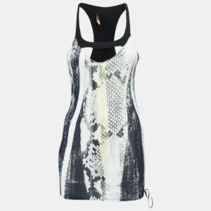 Roberto Cavalli White/Black Snakeskin Print Jersey Tank Top M