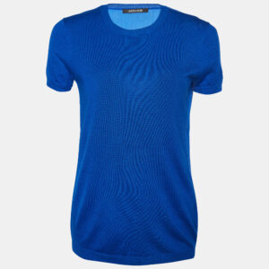 Roberto Cavalli Blue Silk & Cashmere Short Sleeve Jumper S