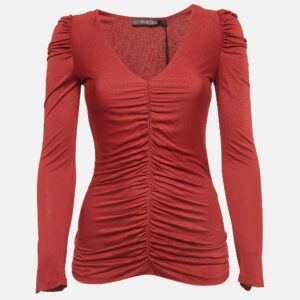 Roberto Cavalli Brown Jersey Ruched Long Sleeve Top S