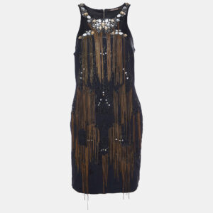 Roberto Cavalli Black Jersey Embellished Sleeveless Dress M