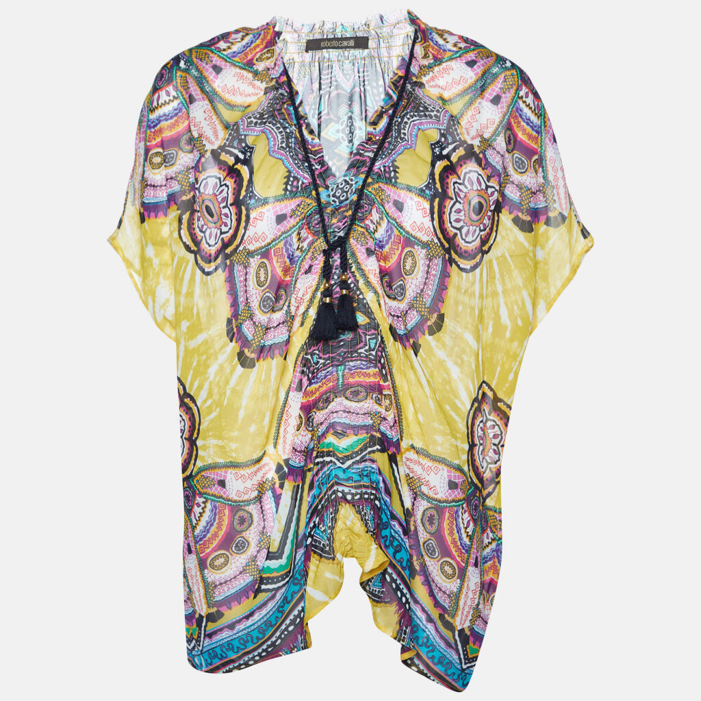 luxury-women-roberto-cavalli-used-clothes-p981495-002 Roberto Cavalli Multicolor Aztec Silk Kaftan Top M