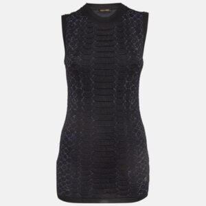 Roberto Cavalli Black And Blue Snake Pattern Lurex Knit Top S