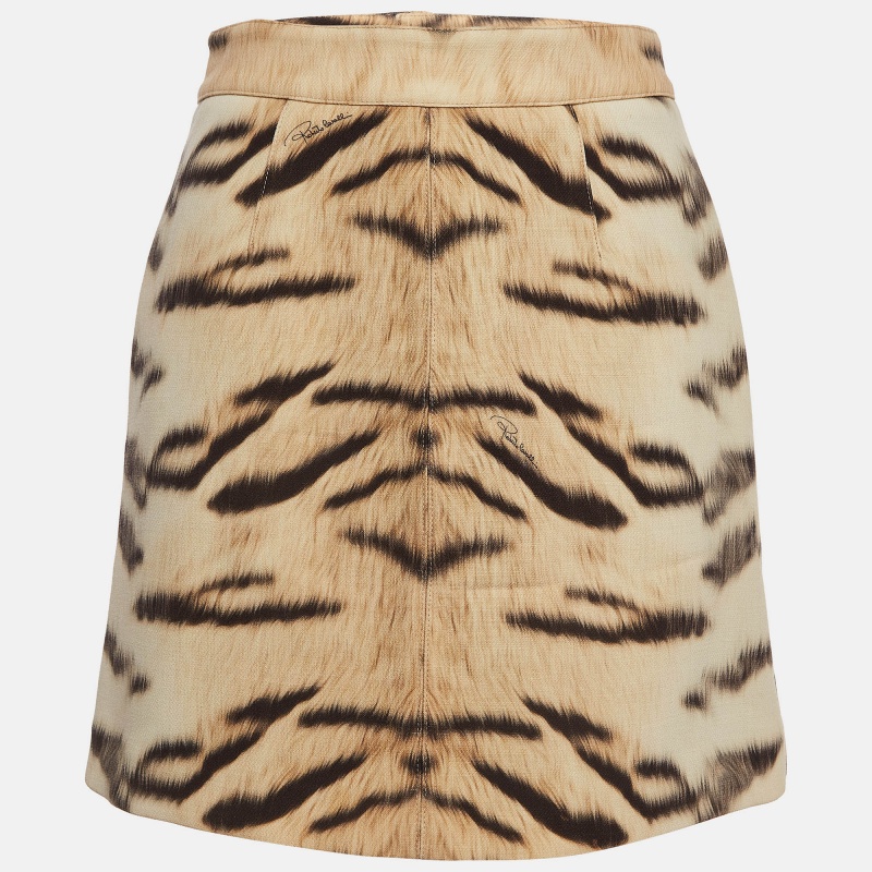 luxury-women-roberto-cavalli-used-clothes-p983651-1716387933-003 Roberto Cavalli Beige Tiger Print Fleece Wool Mini Skirt M