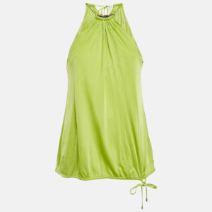 Roberto Cavalli Fluorescent Green Jersey Shoulder Strap Top L