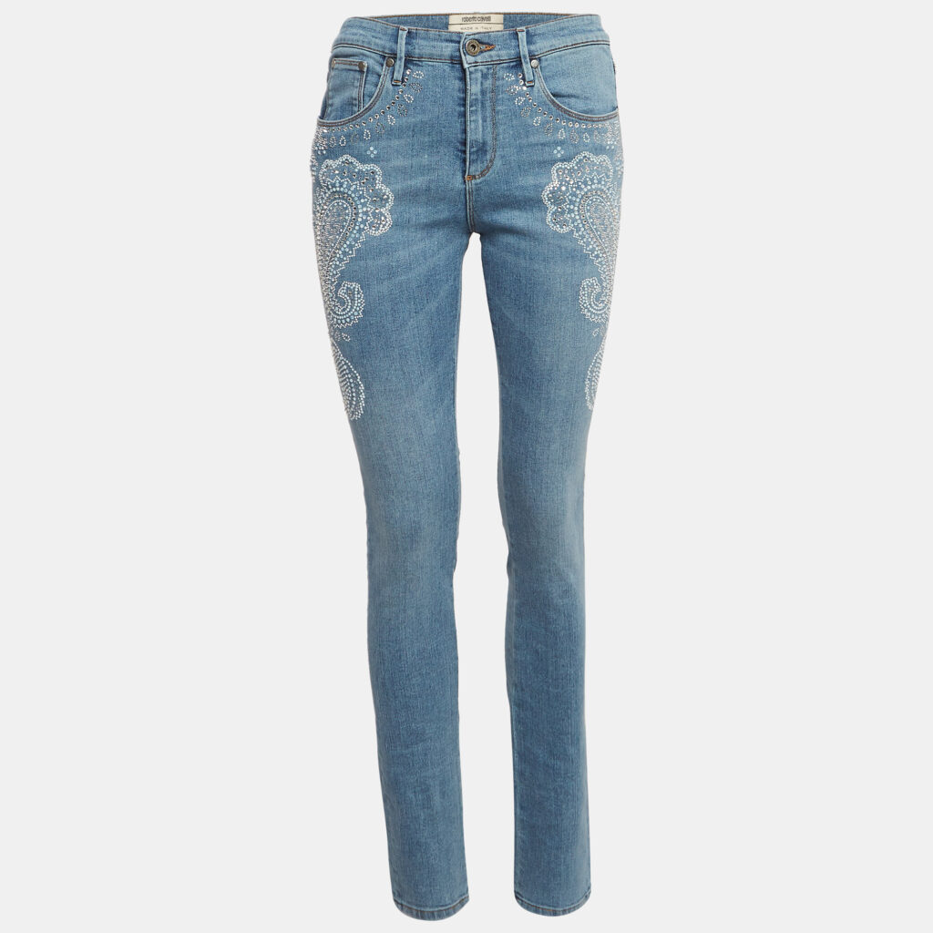 luxury-women-roberto-cavalli-used-clothes-p992768-004 Roberto Cavalli Blue Embellished Denim Jeans M Waist 24"