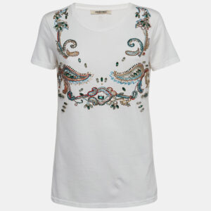 Roberto Cavalli White Crystal Embellished Knit Top M