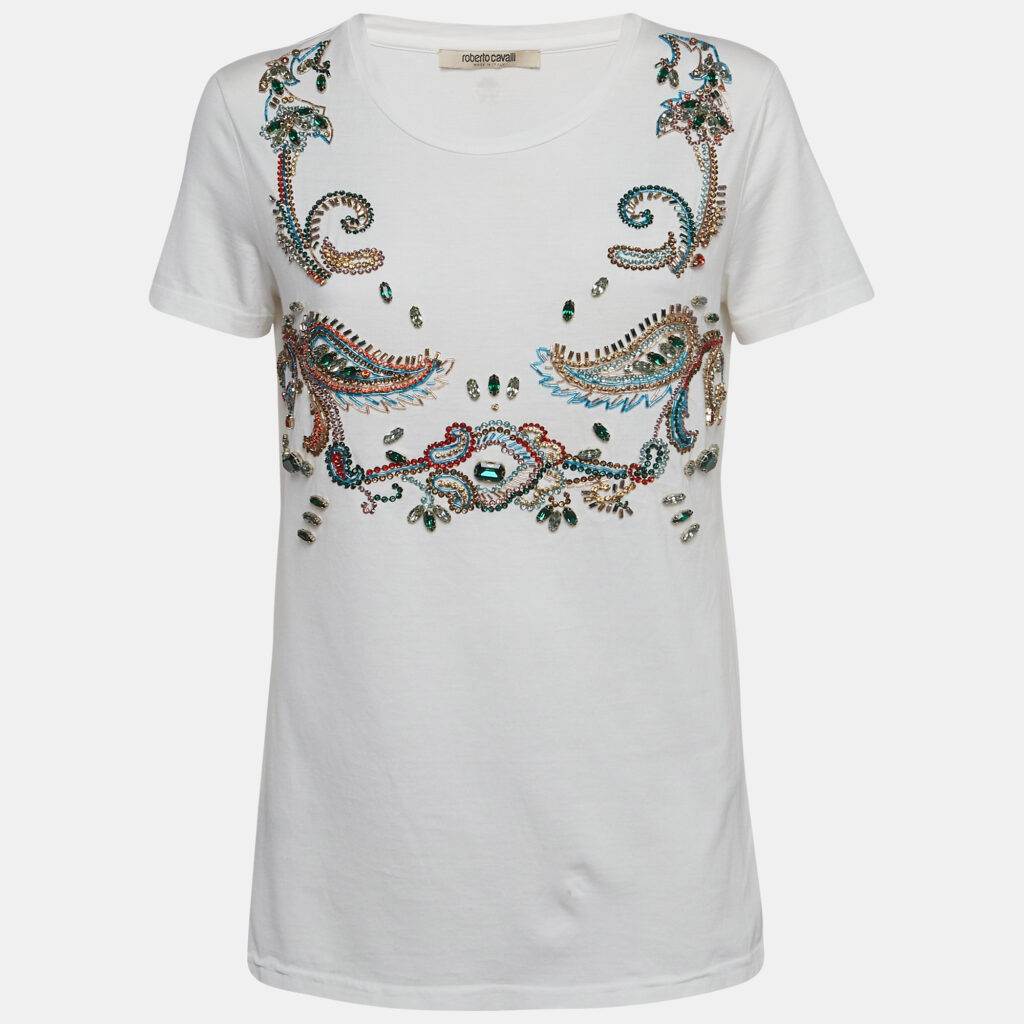 luxury-women-roberto-cavalli-used-clothes-p992977-002 Roberto Cavalli White Crystal Embellished Knit Top M