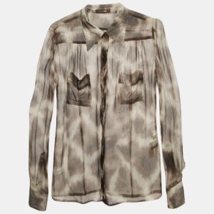 Roberto Cavalli Brown Animal Print Silk Sheer Shirt S