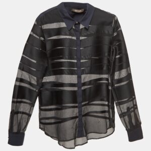 Roberto Cavalli Black Stripe Silk Blend Sheer Shirt S