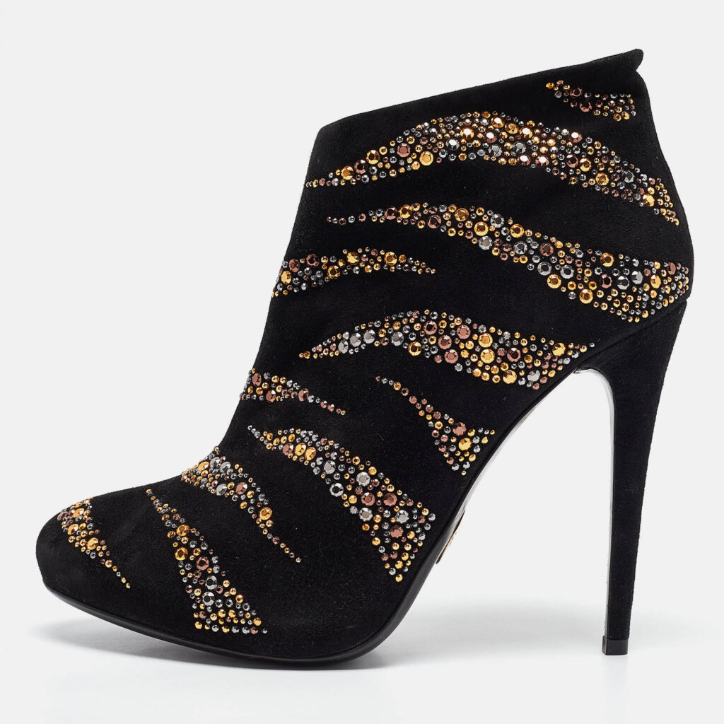 luxury-women-roberto-cavalli-used-shoes-p1077281-010 Roberto Cavalli Black Suede Studded Ankle Booties Size 41